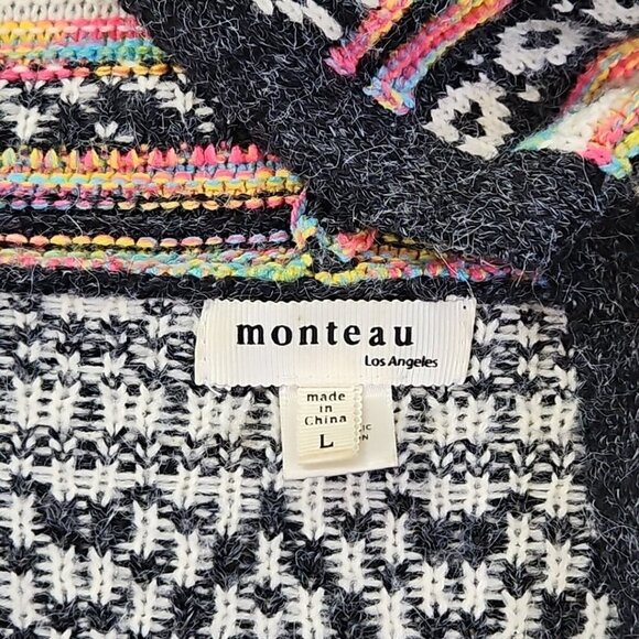 Monteau Los Angeles Hooded Open-Front Cardigan Size Large Knitted Southwestern - Picture 3 of 14